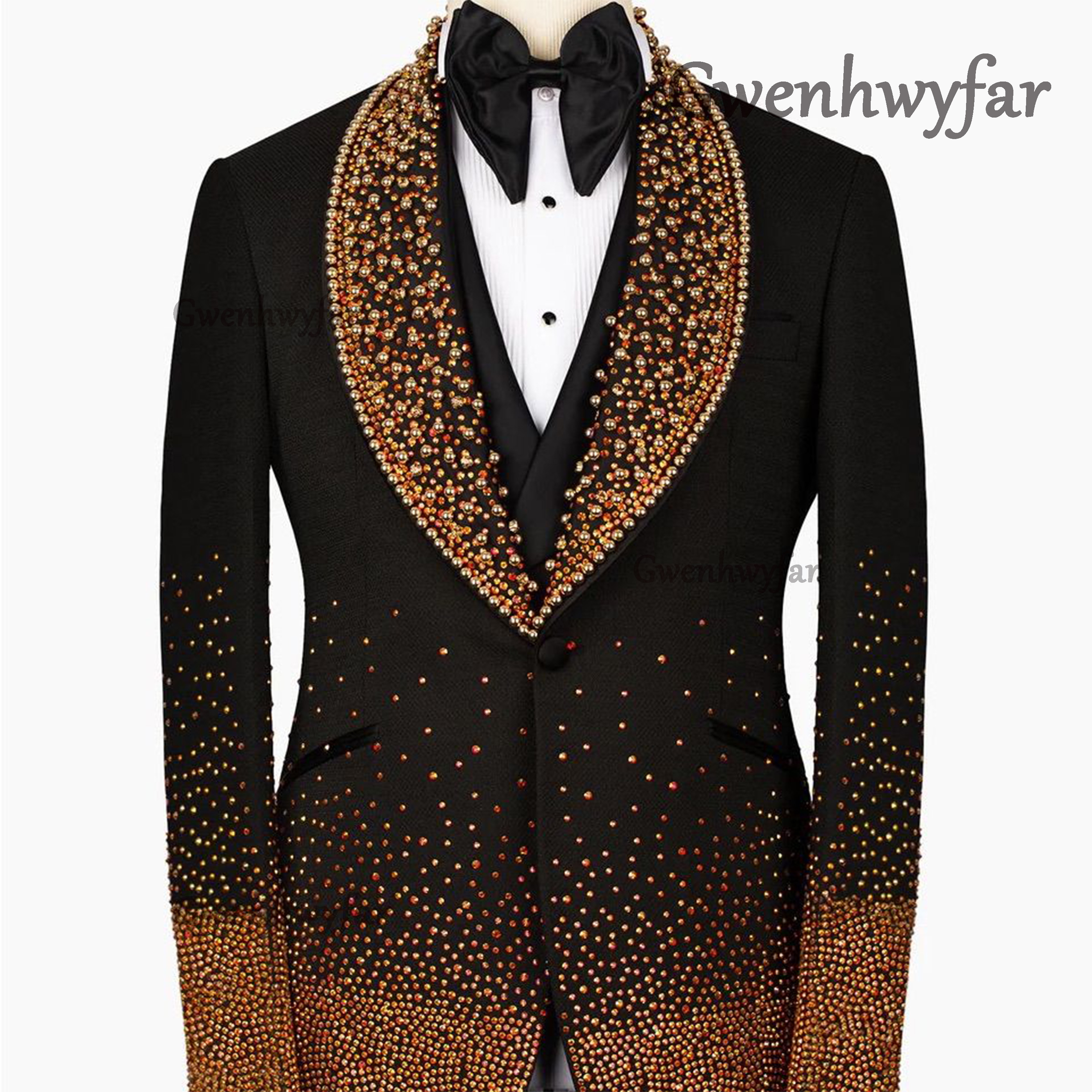 Men'S Formal Attire - Gwenhwyfar 2026 Male Fashion Crystals Suit