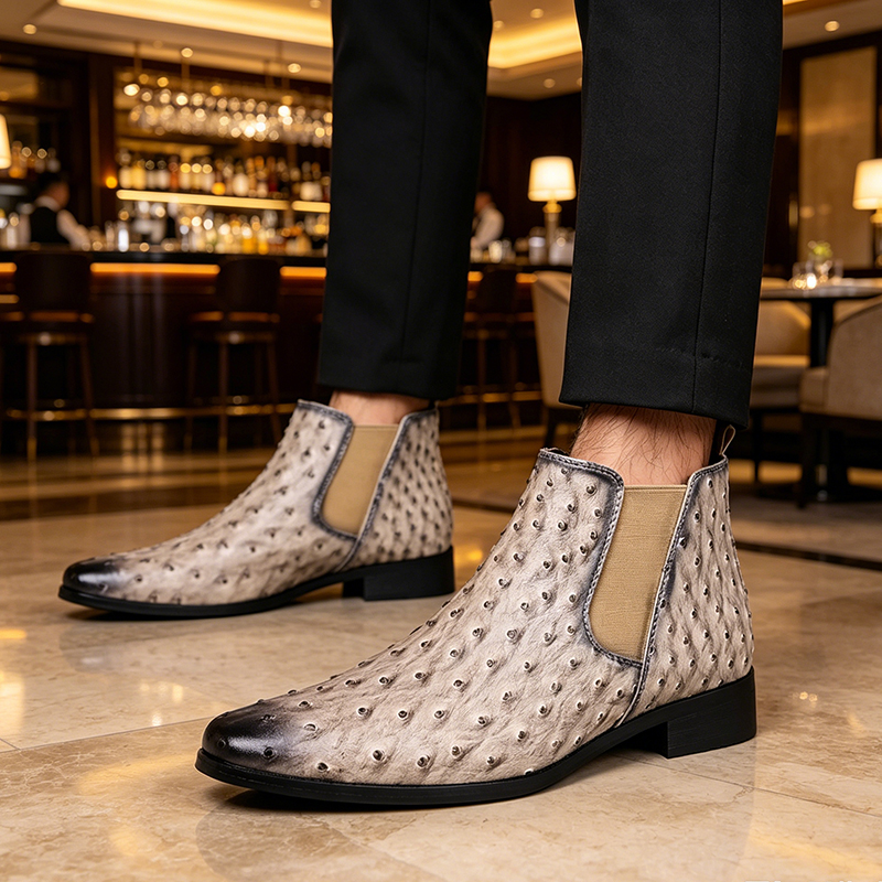 Men'S Style Formal Wear - Men Chelsea Boots Imitation Ostrich Pattern