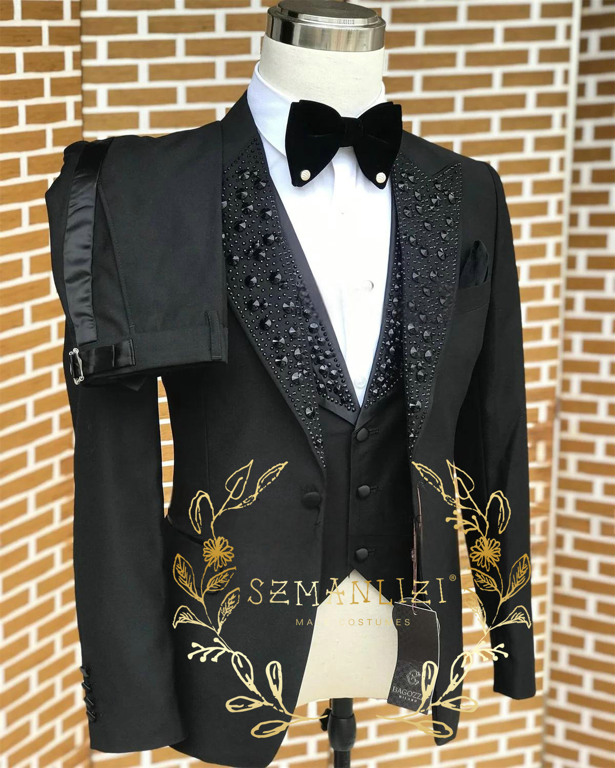 Men'S Luxury Formal Wear - Black Men Suits Luxury Stone Crystal