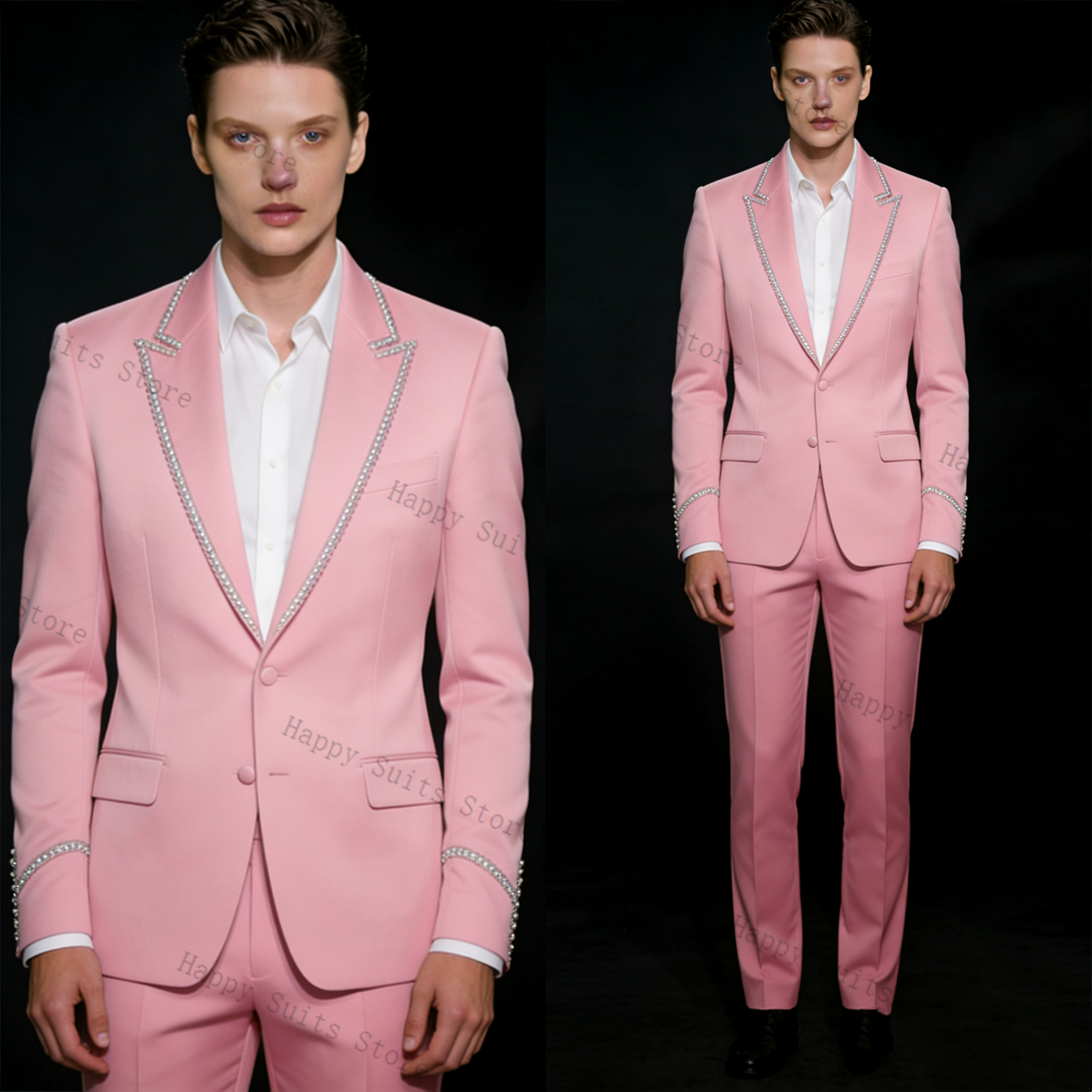 Men'S Luxury Formal Wear - Pink Shiny Men Suit Set 2